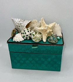 SOLD. Beautiful teal jewelry box (see other photo for info)