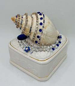 SOLD.  Small porcelain box with beautiful blue jeweled seashell (see other photo for info)