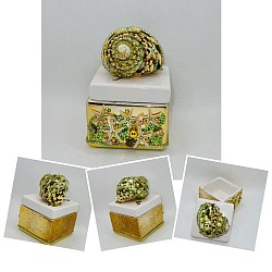 SOLD.  Small porcelain box with real starfish, seashell, all embellished with rhinestones and gold pearls. 3”x3”x4”H.  $25